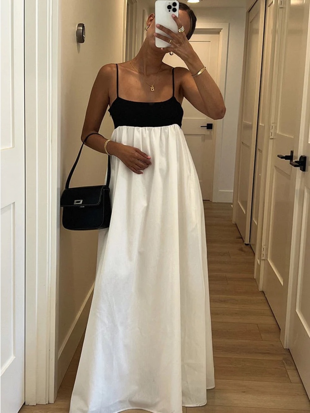 House of Harlow 1960 Black and White Spaghetti Strap Maxi Dress